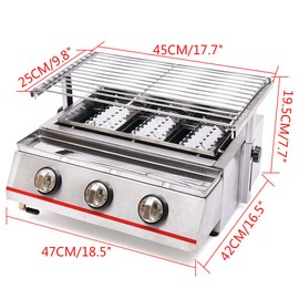 KONKENIE 2800Pa Commercial LPG Gas Stove Stainless Steel Outdoor Tabletop Grill Barbecue Camping Party Picnic Cookware Sliver (3 Burners)