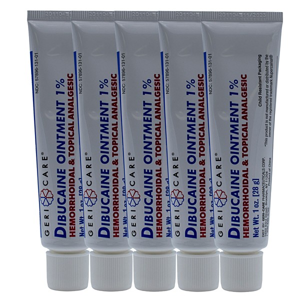 GeriCare Dibucaine Hemorroid Ointment 1% | Hemorroidal & Topical Analgesic, 1oz (5 Pack)