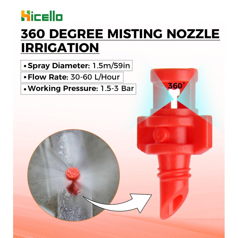 Hicello 100PCS 360 Degree Misting Nozzle Irrigation, Sprinklers Sprayer for