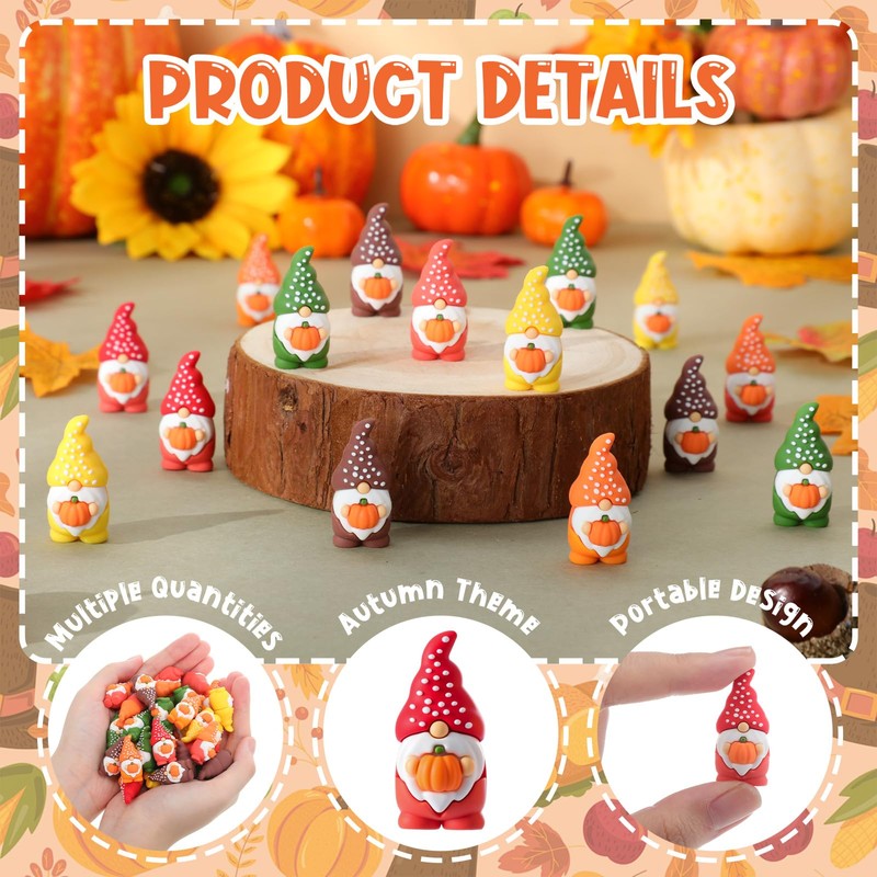 DoubleFill 50 Pcs Thanksgiving Pumpkin Gnomes Figures Fall Autumn Gnomes