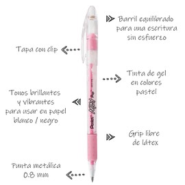 Pentel Milky Pop Stick Pastel Gel Pen, 0.8mm Medium Point, Drawing, Detailing, Decorating, Pastel Pink Ink, K98-LP, Box of 12