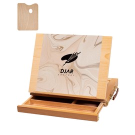 DJAR Adjustable Tabletop Art Easel – Beechwood Desktop Sketch Easel Box with Storage Drawer & Palette, Drawing, Sketching, and Painting, Hold Canvas up to 11" x 14", Natural