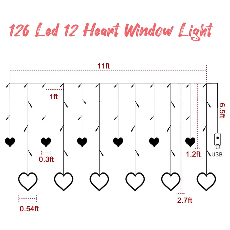Valentine Lights, Red Heart Lights Indoor Outdoor, Valentines Day Window
