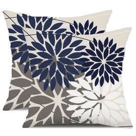 DFXSZ Outdoor Throw Pillow Covers 16x16 Inch Set of 2 Waterproof Spring Summer Geometric Elegant Navy White Outdoor Pillow Covers for Patio Funiture Garden Couch 1z