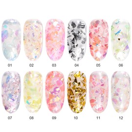 KADS Flake Nail Glitter Sequins Iridescent Ice Slag Nail Glitter Colourful Fluorescent Glass Paper Nail Sticker Holographic Nail Glitter for Make Up DIY Nail Decoration
