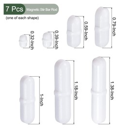 YOKIVE Magnetic Stirring Rod PTFE Coating Ring Type Agitator for Experimental Liquids Solutions Mixing Rotation (White, 7 Sizes) 7 Pack