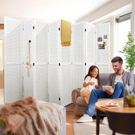 HIGREENA Room Divider 5.6FT Pegboard Display Wood Room Divider Panel 8 Panel Folding Room Divider Room Divider Screen Partition Room Dividers, White
