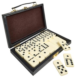 Playbees - Juego de dominó doble de seis dominó, 28 azulejos clásicos en funda de piel sintética, divertido juego de dominó adultos y niños, kit de aula, juego clásico