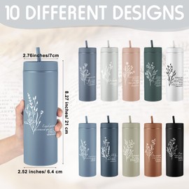 Teenyyou Christian Tumbler Gift Bulk for Women Men Bible Verse Skinny Cups 16 oz Plastic Religious Cups with Lids and Straws for Sunday School Church Pastor(Spanish Boho,10 Pcs)