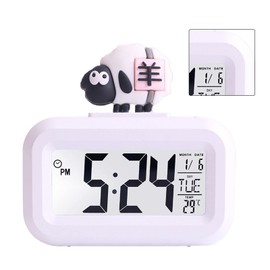 Reloj Electrónico, Pantalla LED de Dibujos Animados Lindo de Plástico, Alarma Electrónica de Escritorio, Datos, Calendario, Reloj de Temperatura (Oveja Blanca)
