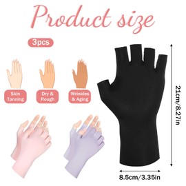 UV Gloves for Gel Nail Lamp, 6 Pcs (3 Pair) Anti UV Gloves for Gel Nail Lamp, Protection Glove for Manicures, Professional Fingerless Nails Tech Glove for Home Salon Use Nails DIY Accessories(3 Color)