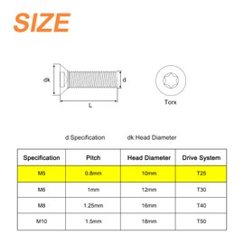 uxcell M5-0.8x8mm Flat Head Torx Anti Theft Machine Screws, 20Pcs 10.9 Grade Alloy Steel, Torx Drive, Countersunk Head, Full Thread, Black Oxide Finish