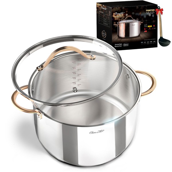 Ciwete 8 Quart Stock Pot, 18/10 Tri-Ply Stainless Steel Whole Clad Stock Pot with Lid, Integrated Process, 8 QT Soup Pot with Copper Handle, Induction Stockpot, Oven, Gas, Dishwasher Safe