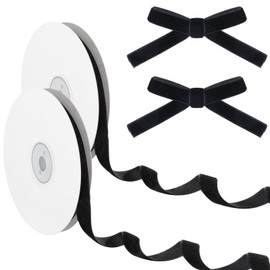 2 Rolls Christmas Velvet Ribbon Set, 1cm 20 Yard Thin Velvet Ribbon,Single Face Satin Velvet Ribbon for Gift Wrapping Christmas Birthday Valentine's Party Decoration (Black)