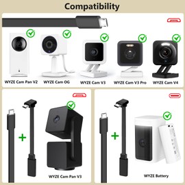 50Ft/15m Outdoor Power Adapter Compatible with Wyze Cam V4, Battery Cam Pro/Pan V3/V2,Wyze OG/V3/V3 Pro, Replace for WYZE Plug, Waterproof Flat Cable Charge Your Camera-Black