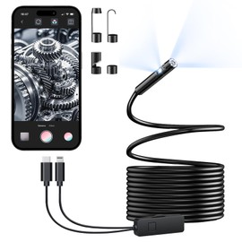 [Dual-Lens] Endoscope Camera with Light, 1920P HD Borescope with 8+1 Adjustable LED Lights, IP67 Waterproof Inspection Camera 16.5FT Semi-Rigid Snake Cord for iOS & Android (2 Interface)