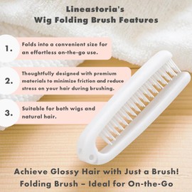 LINEASTORIA Wig Brush - folding brush - Perfect for Synthetic Wigs, Hair Extensions & Human Hair