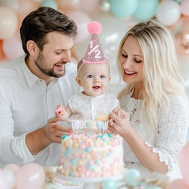 Alainzeo 1/2 Birthday Hat for Baby, Glitter & Comfortable 6-Month Party Hat with Elastic Headband, Perfect for Baby Photos and Milestone Celebrations(Rainbow)