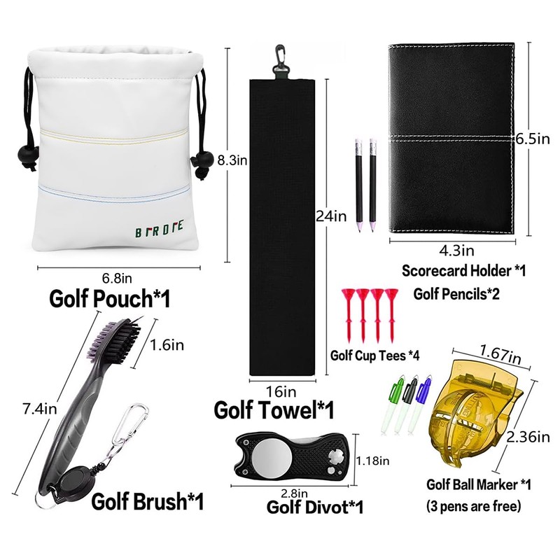 Aliennana Golf Valuables Pouch, Leather Golf Tee Pouch with Drawstring