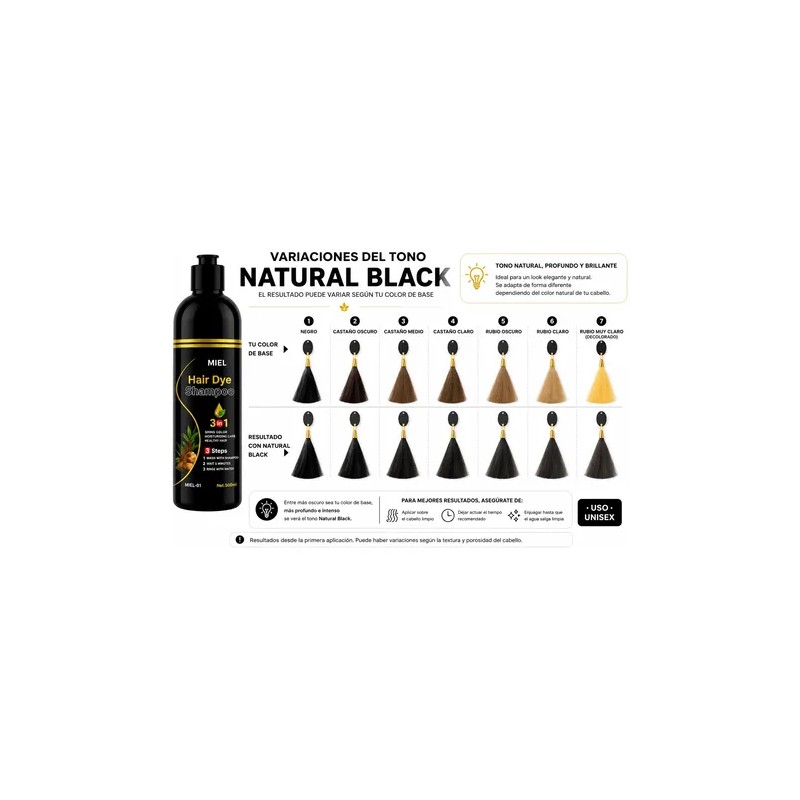 Miel Shampoo Tinte Cubre Canas Natural 500ml