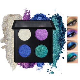 GKSHSU Chameleon Face Highlighter Palette, Multichrome Eyeshadow Shimmer Pigmented Powder, Holographic Sparkle Rainbow Highlighter Eye Makeup (Blue)