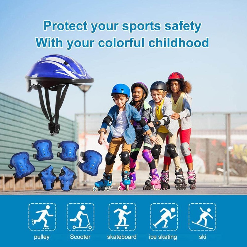 7pcs Kids Helmet Set Knee Pads Elbow Pads Wrist Guards