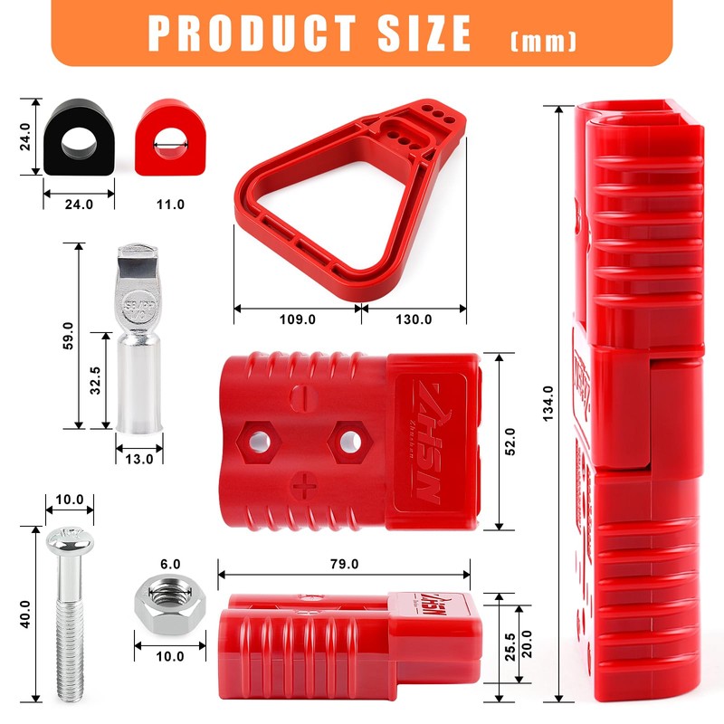 Zhushan 4PCS 1/0 AWG 175A Battery Quick Connect/Disconnect Plugs (Red),