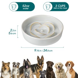 vancasso Slow Feeder Dog Bowl, 3 Cups Ceramic Dog Food Dish for Fast Eaters Small Breed, Puzzle Bowl for Small Dogs and Cats, Light Gray