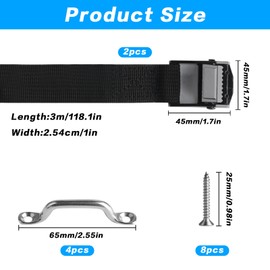 2pcs 118 Inch / 10 Feet Battery Box Strap Kit, Stainless Steel Bracket and Screws for Boat, Car