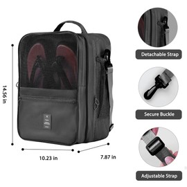 UPRIMEASY Large Shoe Bags for Travel Holds 4 Pair of Shoes, Travel Shoe Bag with 3 Layers Compartments, Waterproof & Washable (Black)