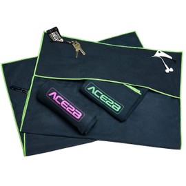 ace2b Fitness Sports Towel Microfibre - Quick-Drying, Space-Saving, Lightweight / 2 Pockets with Cover for Equipment Training, Gym, Gym / 120 x 55 cm XL Large (Green)