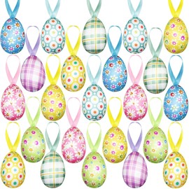 24PCS Easter Ornaments for Tree - Buffalo Plaid & Dots Hanging Eggs, Easter Tree Decorations for Home, Basket Fillers