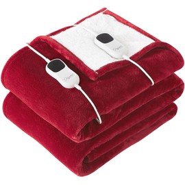 Homemate Electric Heated Blanket Queen - 84"x90" Heating Blanket Queen Size Dual Control 1/2/4/6/8 Hours Auto-off 10 Heat Level Heat Blanket Over-heat Protection Flannel Sherpa ETL Certification