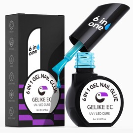Professional Gel Nail Glue UV - 6 in 1 Gel Glue for Nail Tips with Blue Jelly Gel Polish,Base Coat Free,Gelike EC Strong Adhesive for Press on Nail,Ideal for Salon and Home DIY