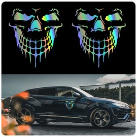 Blinglife 2 Sheets Reflective Skull Car Sticker Decals,Colorful Cartoon Waterproof Self Adhesive Vinyl Car Exterior Accessories, Suitable for Car Hoods, Doors, Bumpers, and Windows(Colorful)