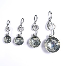 Yulinmon Musical Note 4 Pack Metal Measuring Spoons Set with Magnetic Stainless Steel Leveler, Thin Hanging Knob Lanyard, for Accurately Measuring Spice Amounts In Kitchen Cooking and Baking