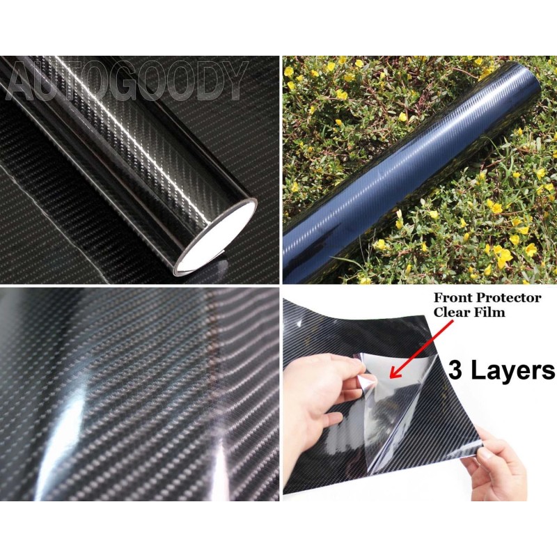 AUTOGOODY 120" x 60" HIGH GLOSS 5D Black Carbon Fiber