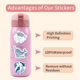 ZUIYIJIANGNAN 58pcs Narwhal Stickers - Multicolor Cartoon Waterproof Vinyl Stickers for Water Bottle, Skateboard, Refrigerator, Hydro Flasks, Decal, Adults, Teens