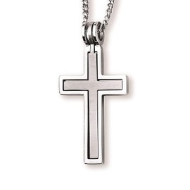 Men's Cross Pendant Necklace in 316L Stainless Steel Hinged Cross-within-a-Cross on 24” Curb Chain