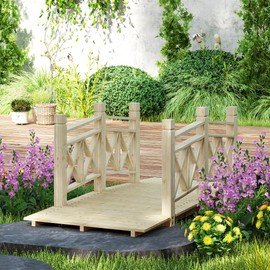 Outsunny 5 ft. Wooden Garden Bridge with Safety Rails, Backyard Bridge Footbridge for Ponds, Creeks, Streams, Nature Wood