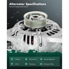 SCITOO Alternator Fit for Kia for Sorento 2003 2004 2005 2006 3.5L- 12V 120Amp CW 5-Groove Pulley, Replace OE# 11012