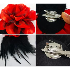 Sanrich 4pack Mexican Flower Hair Clips Large Rose Hairpin Headpieces with Feather Hair Accessories Flower Brooch for Bridal Headpiece,Flamenco Dancer (Hot red)