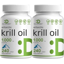 Paquete de 2 aceite de krill antártico 1300 mg, 120 cápsulas blandas, sin arbustos, rico en fuente natural omega-3s EPA, DHA y astaxantina, suplemento avanzado de aceite de krill