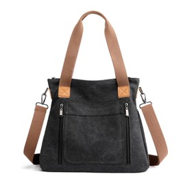 FANDARE Vintage Handbags Canvas Shoulder Bags Women Messenger Crossbody College Tote Bag for 12.9 inch tablet laptop Shopping Travel Office Business Satchel Bag Black