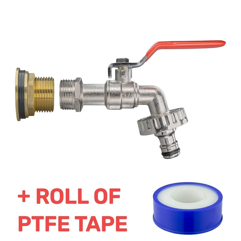 Solid brass water butt/rain barrel/tank threaded outlet adaptor/connector with 2