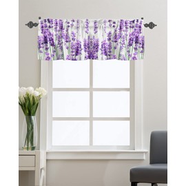 Rod Pocket Window Valances Idyllic Purple Lavender Flowers Kitchen Short Curtain Valance Windows Treatment Drapes,Bedroom Bathroom Living Room Decor Country Floral Blooming
