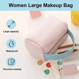FMYODWU Large Make Up Bag for Handbag, Cosmetic Bag, Make Up Bag, Cord Make Up Bag with Compartments, Travel Make Up Bag for Girls Women (Pink)