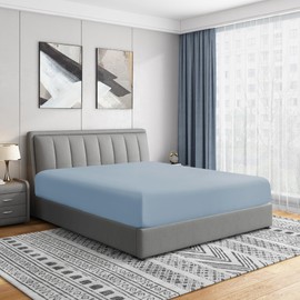 Cathay Home Queen Fitted Sheet - Double Brushed Ultra Soft – Wrinkle & Fade Resistant - 14" Standard Pocket Fitted Sheet Only - Good Fit for 12"-16" Deep Mattress (Queen, Blue Fog)