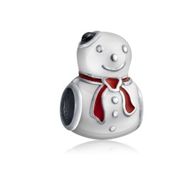 Winter Holidays Christmas Frosty Snowman Enamel Dangle Blue Pearl Charm for Women for Teenagers Fits European Bracelet Crystal .925 Sterling Silver, No Gemstone