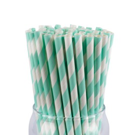 PakTalk Pack of 100 Paper Straws, Green Paper Straws, Biodegradable Disposable Drinking Straws for Drinks Bar Party Birthday Wedding Cold Drinks Juice (Mint Green)